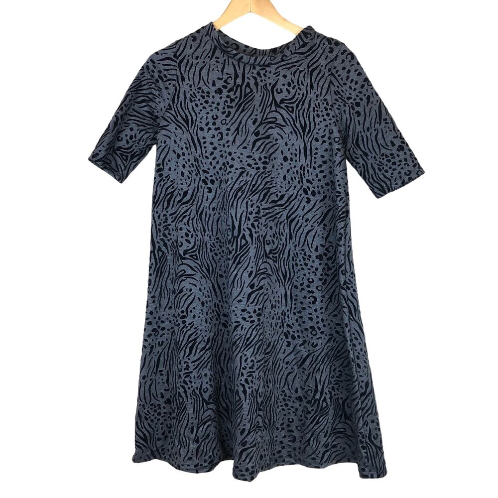 Poof NY Mini Shift Dress Sz M Gray Black Velvet Burnout Animal Print Stretch